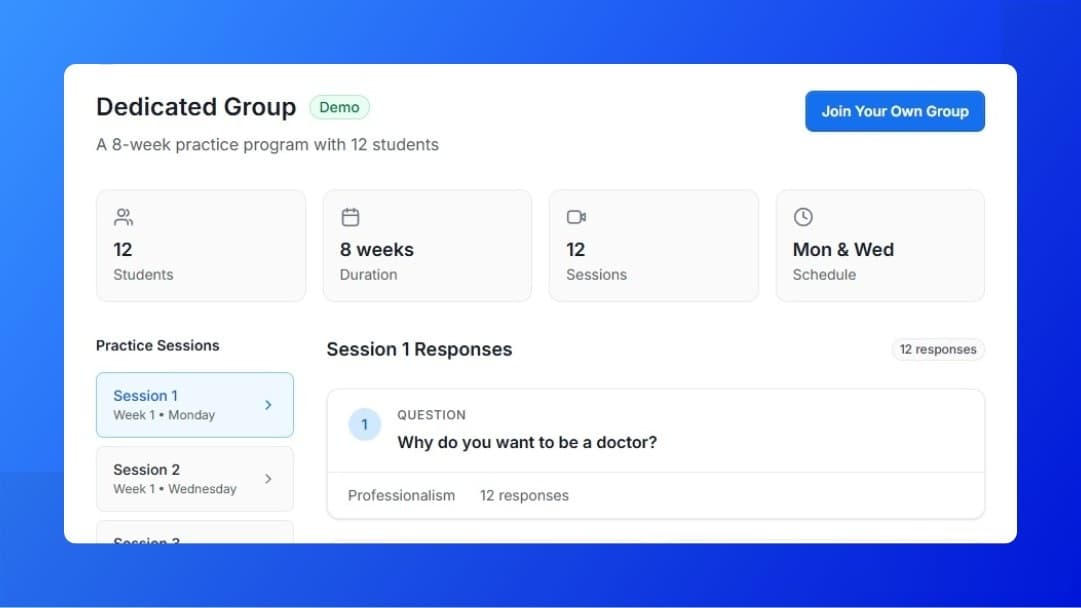 Practice Groups interface