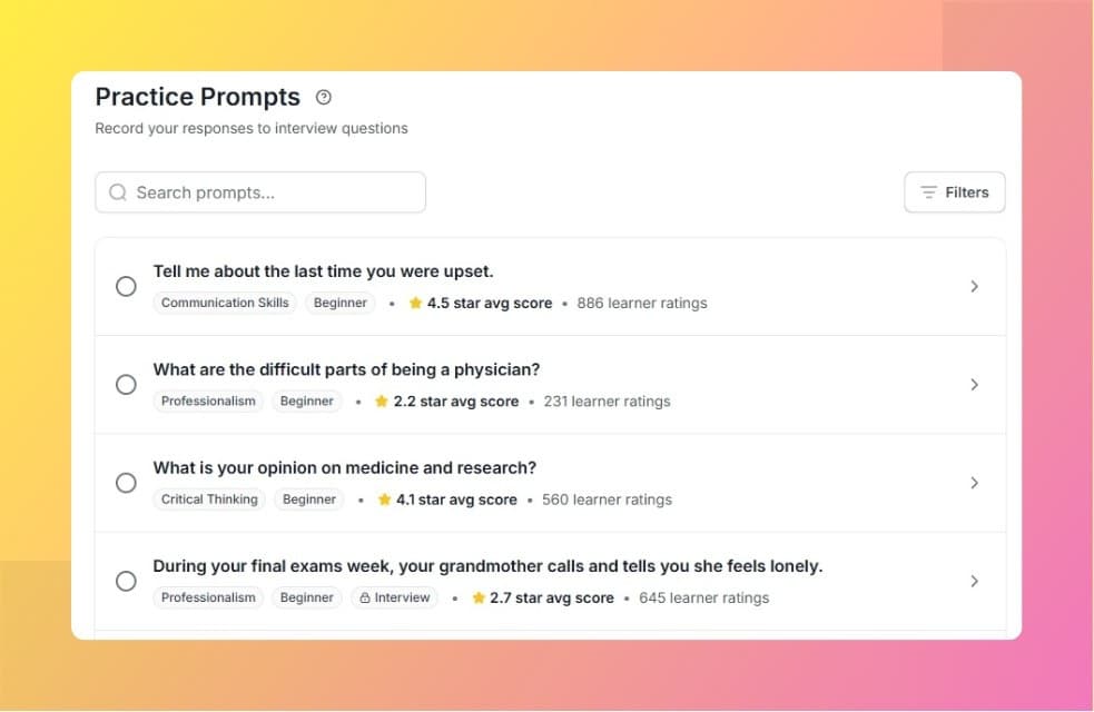 Practice Prompts interface