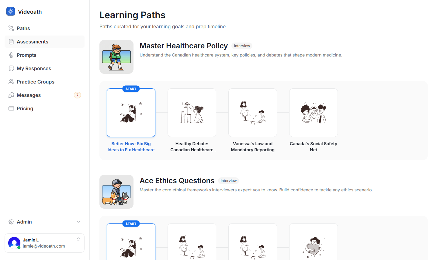 Videoath Learning Paths - Your structured interview prep system
